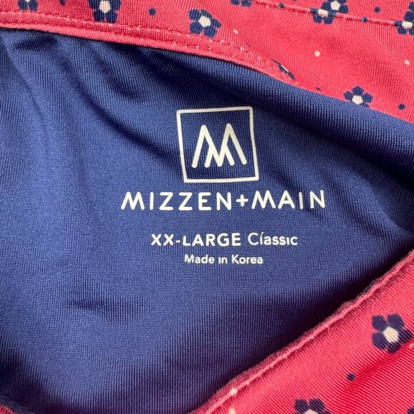 Mizzen+Main Polo Shirt Mens XXL Red W/ Navy Flowers Performance Stretch Golf - Picture 4 of 4